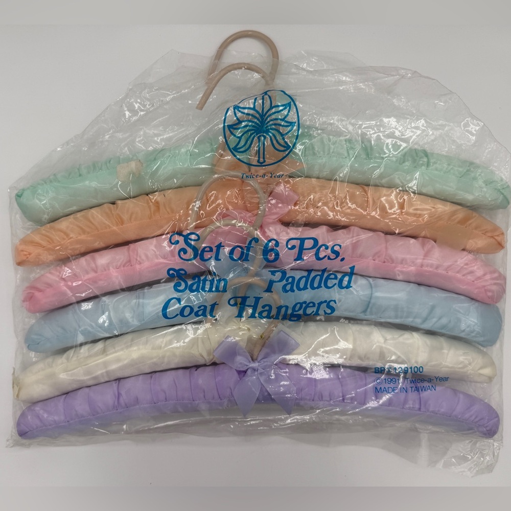1991 Vintage Twice A Year Set Of 5 Satin Padded Coat / Lingerie Hangers  Pastels